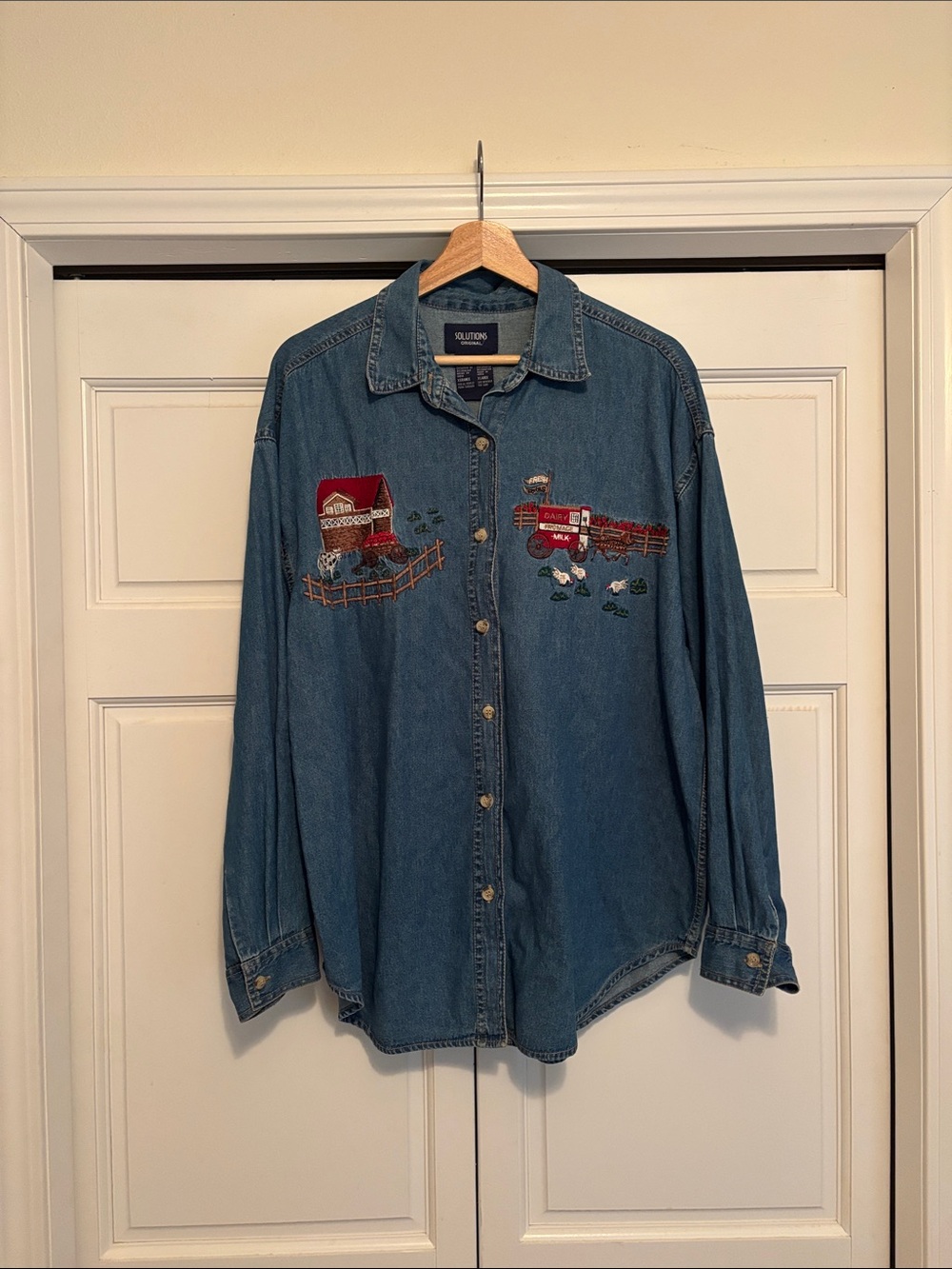 Vintage Solutions Denim Botton Down Barn Embroidered Shirt